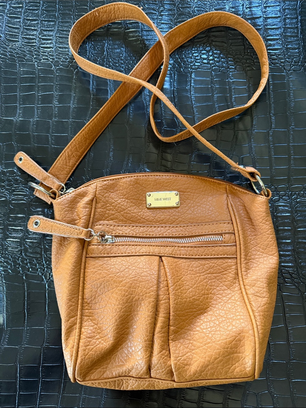 Nine West Tan Pebbled small Crossbody Bag with Front Zip Pocket